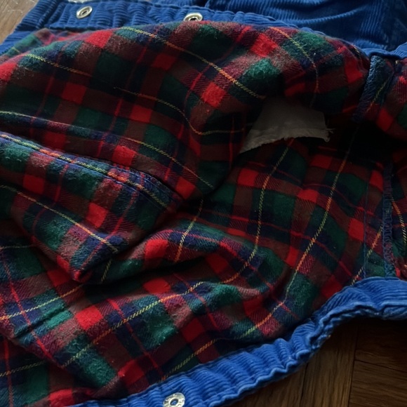 Oshkosh B’gosh blue corduroy overalls plaid flannel lined 12mo. - Picture 4 of 6